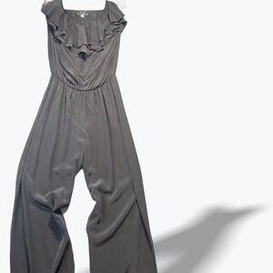 Karina Grimaldi Wide Leg Jumpsuit Black Ruffle Halter Silk Blend Evening Small